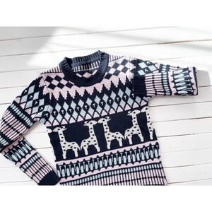 giraffe sweater 80s 90s vintage navy blue pink animal‎ print sweater